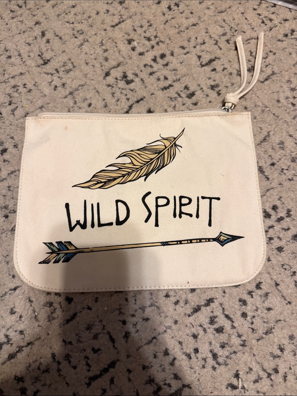 Wild Spirit Canvas Zip Pouch in Cream with Feather & Arrow